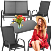 Meble ogrodowe czarne zestaw stół + sofa + 2 krzesła