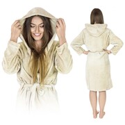 Gruby ciepły szlafrok damski z kapturem camel