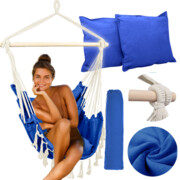 Fotel wiszący krzesło brazylijskie niebieskie + 2 poduszki