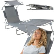 Leżak plażowy ogrodowy składany z daszkiem basenowy do opalania łóżko szare