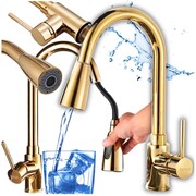 Bateria stojąca ruchoma kuchenna wyciągana wylewka złota elastyczna wąż