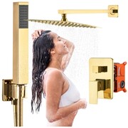 Bateria prysznicowa deszczownica słuchawką złoty błysk mieszacz podtynkowy