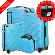 Zestaw walizek z ABS-u 4w1 CONSEÉ z żebrowaniem niebieski