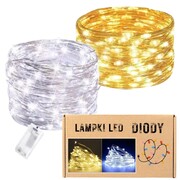 Druciki żyłki lampki 10 LED biały choinkowe diody dekoracyjne ozdoba baterie