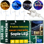 Światełka lampki świąteczne zewnętrzne sople na dom balkon ogrodowe 500 led