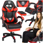 Fotel gamingowy z masażem i podnóżkiem LEGENDARY czarno-czerwony
