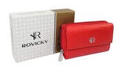 Portfel Damski Skóra Licowa Rovicky (PL) Suwak Na Zewnątrz RFID Kuferek R-D1511 CZERWONY 15 x 9,5 x 3,5 [cm]