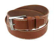 Pasek Skórzany PAS-MAX (PL) 40 mm Jasny Brąz Z Białą Nitką