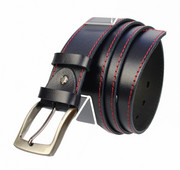 Pasek Męski Skórzany PAS-MAX (PL) Skóra Naturalna DW EXTRA 40 mm GRANATOWY Z Czerwoną Nitką K82