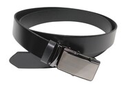 Pasek Męski Skórzany Arucce (PL) Skóra Licowa EXTRA 35 mm CZARNY Gładki Klamra Samozaciskowa Srebrna 10