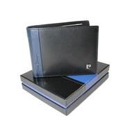 Portfel Męski Skórzany PIERRE CARDIN Skóra Licowa Duży Poziomy Bez Zapięcia CZARNY Z Niebieskim Paskiem 8806