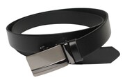 Pasek Męski Skórzany Arucce (PL) Skóra Licowa EXTRA 35 mm CZARNY Gładki Klamra Samozaciskowa Srebrna 11