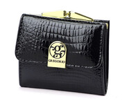 Portfel Damski Skórzany GREGORIO Skóra Licowa Lakierowany Mały Z Klamrą RFID GF-126 CZARNY 9.5 x 8 x 2.5 [cm]