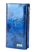 Portfel Damski Skórzany GREGORIO Lakierowany Długi Z Suwakiem Na Zewnątrz BTS-124 NIEBIESKI 19,5 x 10 x 3,5 [cm]