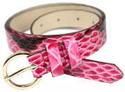 Pasek Damski Skórzany Arucce (PL) Skóra Licowa EXTRA 25 mm Lakierowany ,,SKÓRA WĘŻA ,, RÓŻOWY Złota Klamra