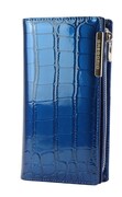 Portfel Damski Skórzany GREGORIO Lakierowany Długi Z Suwakiem Na Zewnątrz BC-124 NIEBIESKI 19,5 x 10 x 3,5 [cm]