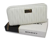 Portfel Damski Skóra Włoska Rovicky (PL) Duży Z Metalowym Suwakiem Piórnik PU R-PFF-01 BIAŁY 19,5 x 10,5 x 2 [cm]