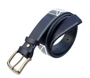 Pasek Skórzany PAS-MAX (PL) Skóra Naturalna Licowa EXTRA 40 mm Granatowy Z Białą I Niebieską Nitką K82