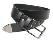 Pasek Skórzany COMPLEX (PL) CZARNY GŁADKI Z METALOWĄ KOŃCÓWKĄ Skóra Licowa EXTRA 40 mm