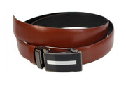 Wizytowy Pasek Skórzany 35 mm COMPLEX (PL) Pełna Klamra AUTOMAT/ZĄBEK Garnitur BRĄZOWY Zaokrąglony AZ35/KAZ1
