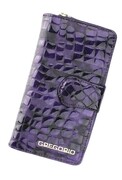 Portfel Damski Skóra Naturalna GREGORIO Duży Z Suwakiem Piórnik Lakierowany FS-116 FIOLETOWY RFID 16,5 x 9 x 3,5 [cm]