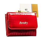Portfel Damski Skórzany Rovicky (PL) Skóra Naturalna Lakierowany Mały Z Klamrą RFID RH-32 CZERWONY 9,5 x 7,5 x 3 [cm]