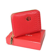 Portfel Rovicky Bułeczka Skóra Włoska Z Suwakiem CZERWONY TEKSTURA R-PRK-02-W15 11 x 8,5 x 2,5 [cm]