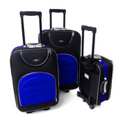 Pojemny Ekskluzywny Zestaw Trzech Materiałowych Walizek Turystycznych RGL 801 CZARNO NIEBIESKI 86 L,51 L, 34 L Madrid Collection