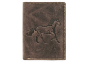 Portfel Męski Polska Galanteria (PL) Skóra Licowa Pionowy Bez Zapięcia Dwa Skrzydełka N4-CHM RFID ,,KOŃ,, 13 x 10 x 2 [cm]