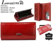 Portfel Damski Skórzany LORENTI Skóra Naturalna Lakierowana Duży Klamra Na Zewnątrz 72031-RS RFID CZERWONY 18,5 x 9 x 4,5 [cm]