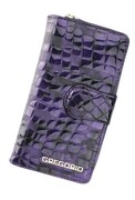 Portfel Damski Skóra Naturalna GREGORIO Duży Z Suwakiem Piórnik Lakierowany FS-116 FIOLETOWY RFID 16,5 x 9 x 3,5 [cm]
