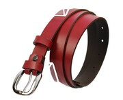 Pasek Damski Skórzany MASSIMO (PL) Skóra Licowa EXTRA Gładki 25 mm BORDOWY