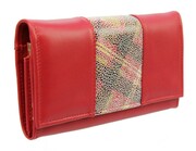 Portfel Damski PolskaGalanteria Długi Ze Złotą Klamrą Skóra Naturalna Czerwony Z Wstawką KP D1602 16,5 x 9 x 3