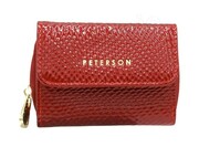 Portfel Skórzany Peterson Bułeczka Skóra Naturalna Z Suwakiem RFID PTN-423229 CZERWONY 9 x 7 x 3 [cm]