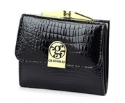 Portfel Damski Skórzany GREGORIO Skóra Licowa Lakierowany Mały Z Klamrą RFID GF-126 CZARNY 9.5 x 8 x 2.5 [cm]