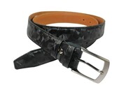 Pasek Skórzany GRETOS (PL) Skóra Licowa EXTRA 35 mm ,,Wzór GEOMETRYCZNY ,, CZARNY Gładki Klamra Tradycyjna