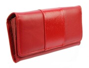Portfel Damski PolskaGalanteria Z Wstawką Długi Max Z Suwakiem Skóra Naturalna CZERWONY WZÓR III KP D13-WST