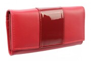 Portfel Damski PolskaGalanteria Długi Suwak Skóra Naturalna Czerwony Lakierowana Klapka z Wstawką Wzór VIII KP D402