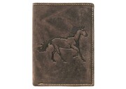 Portfel Męski Polska Galanteria (PL) Skóra Licowa Pionowy Bez Zapięcia Dwa Skrzydełka N4-CHM RFID ,,KOŃ,, 13 x 10 x 2 [cm]