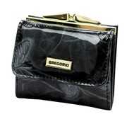Portfel Damski Skórzany GREGORIO Skóra Licowa Lakierowany Mały Z Klamrą BTS-126 CZARNY 9.5 x 8 x 2.5 [cm]