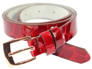 Pasek Damski Skórzany Arucce (PL) Skóra Licowa EXTRA 25 mm Lakierowany ,,SKÓRA WĘŻA ,, CIEMNY CZERWONY Miedziana Klamra