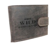 Portfel Męski Skórzany WILD Skóra Licowa Duży Poziomy Z Zapięciem RFID CZEKOLADOWY Zamszowy 9014 12,5 x 10 x 2 [cm]