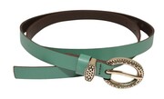 Pasek Damski Skórzany Gładki Arucce (PL) 15 mm Wąski Złota klamra Metalowa Szlufka ZIELONY