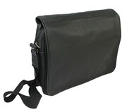 Skórzana Torba Na Ramię Pozioma GRETOS (PL) Listonoszka Z Klapką CZARNA 37 x 30 x 9 [cm]