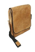 Skórzana Torba Na Ramię Pionowa GRETOS (PL) Listonoszka Z Klapką SUROWA SKÓRA KARMELOWY 37 x 30 x 7 [cm]