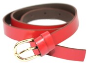 Pasek Damski Skórzany Gładki Arucce (PL) 20 mm Skóra Licowa Wąski CIEMNY CZERWONY Złota Klamra