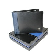 Portfel Męski Skórzany PIERRE CARDIN Skóra Licowa Duży Poziomy Bez Zapięcia CZARNY Z Niebieskim Paskiem 8806