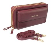 Damski Poziomy Portfel Na Pasku Jennifer Jones z Funkcją Torebki 1126-1 Portfelo-Torebka BORDOWY 20 x 11,5 x 6 [cm]