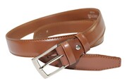 Pasek Skórzany GRETOS (PL) Skóra Licowa EXTRA 35 mm BRĄZOWY MYSI Szyty Brązową Nitka Klamra Tradycyjna
