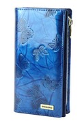 Portfel Damski Skórzany GREGORIO Lakierowany Długi Z Suwakiem Na Zewnątrz BTS-124 NIEBIESKI 19,5 x 10 x 3,5 [cm]